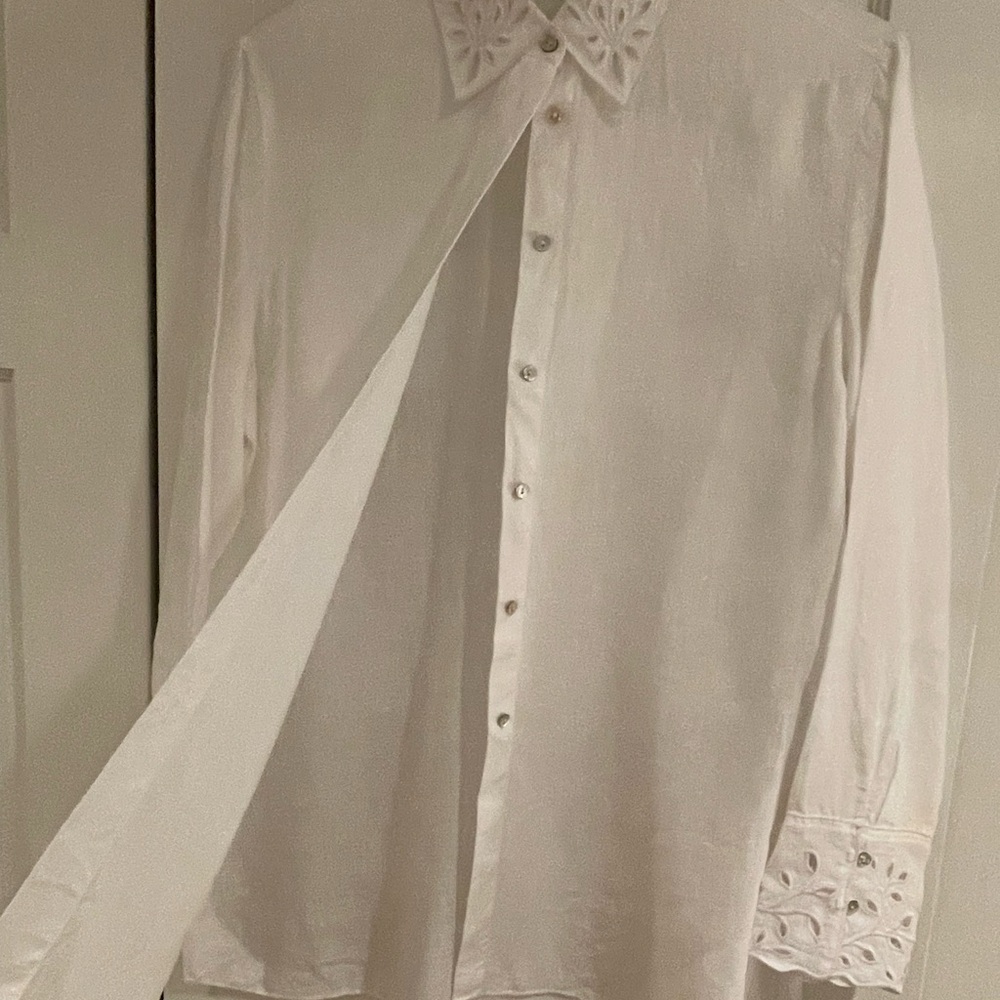 Massimo Dutti white linen shirt with embroidered lace collar - Picture 6 of 7